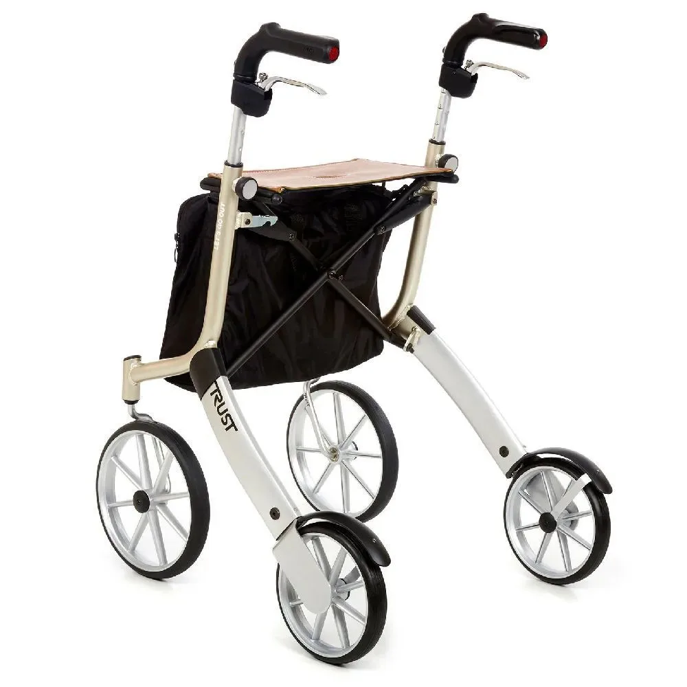 Lets Go Out Rollator Champagne with Bag Rear View.jpg